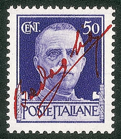 Regno - Luogotenenza - 1943 - Non Emesso - Firma Badoglio su 50 cent Imperiale con soprastampa rosso vermiglio (CEI 471A)