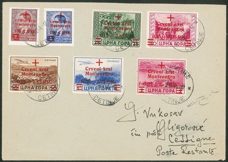 Occupazioni II guerra mondiale - Occupazione Tedesca - Montenegro - La serie completa ordinaria + Aerea dei soprastampati Croce Rossa Montenegro (21/24 + 9/11)