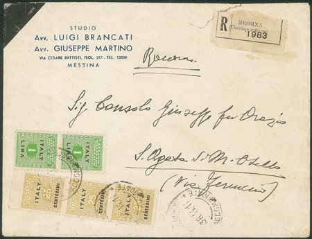 Occupazioni straniere di territori Italiani - Occupazione Anglo-Americana - Sicilia - Striscia di tre del 25 cent + coppia del 1 lira (2 + 6)