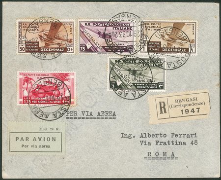 Colonie - Emissioni generali - Decennale Marcia su Roma 1,75 lire + Posta Aerea 50 cent 75 cent 1 lira e 3 lire (37 + Aerea 22/25)