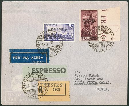 Trieste  - Trieste AMG FTT - Campidoglio 1000 lire bordo di foglio (16) + Risorgimento 35 lire (5)