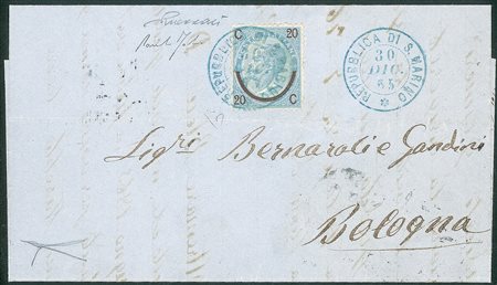 San Marino - Preocursori - Precursori - Busta annullata Repubblica di San Marino (azzurro)