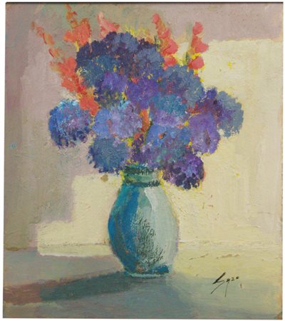 Autore sconosciuto Vaso di fiori (XX secolo) Olio su cartone, 3x30 cm...