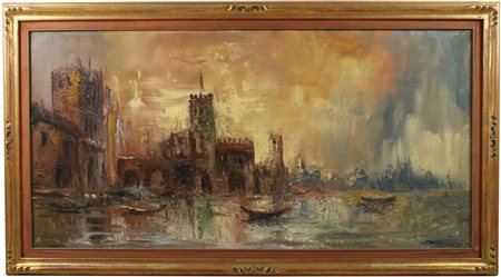 Autore sconosciuto Veduta di Venezia (XX secolo) Olio su tela, con cornice:...