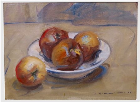 Virginio Bianchi (Massarosa, 1899 - Massarosa, 1970) Natura morta con mele,...