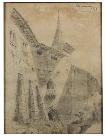 Tullio Campriani (Napoli, 1876 - Napoli, 1939) Veduta di paese, 1897 Tecnica...