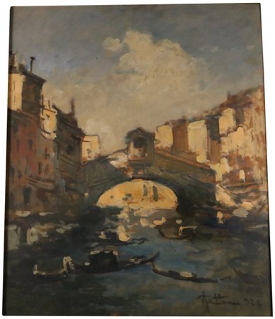 Achille Cattaneo (Limbiate, 1872 - Milano, 1931) Ponte di Rialto, 1924 Olio...