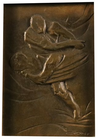 Mario Cioni (XX secolo) Calciatore Bassorilievo in bronzo, 19x13,5 cm, con...
