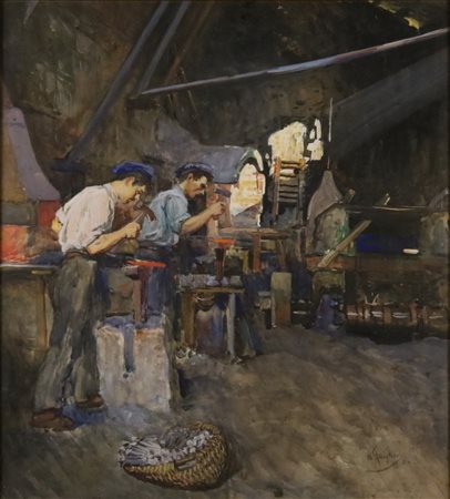 Horazio Gaigher (Levico Terme, 1870 - Merano, 1938) Fabbri al lavoro, 1919...