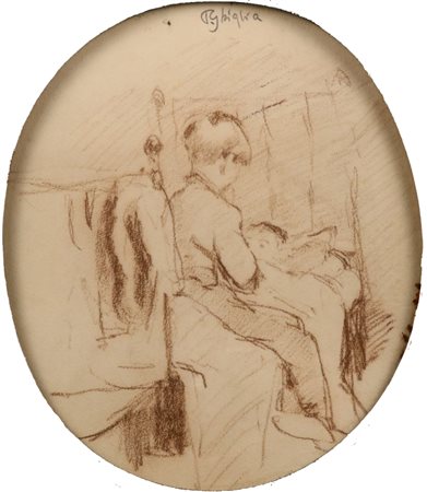 Paolo Ghiglia (Firenze, 1905 - Roma, 1979) Bambini a letto/Studio di volto,...