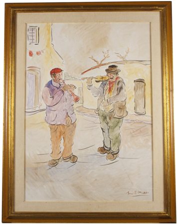 Benito Lazzari (Viareggio, 1936) I musicisti Olio su tela, 50x70 cm, con...