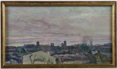 Enrico Lombardi (Meldola, 1958) Dal fiume, 1982 Olio su tavola, 15x25 cm, con...