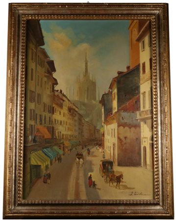 Sandro Lorioli (Ravenna, 1930) Corsia dei servi a Milano Olio su tela, 70x50...