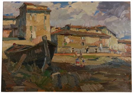 Masaniello Luschi (Livorno, 1942 - Livorno, 1995) Vecchia Livorno, 1976 Olio...