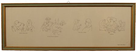 Mino Maccari (Siena, 1898 - Roma, 1989) Disegni Stampa, con cornice: 25x72 cm...