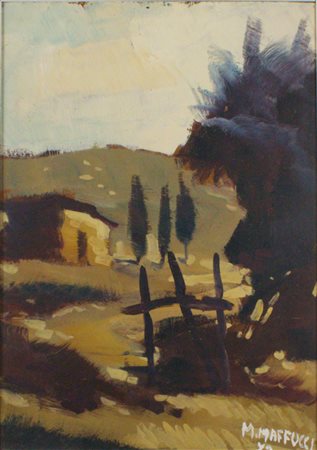 Mauro Maffucci (Lucca, 1929) Paesaggio, 1972 Olio su faesite, 50x35 cm, con...
