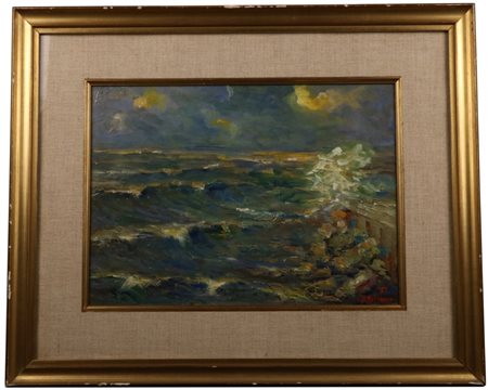 Remo Molinari (Lucca, 1883 - Lucca, 1973) Marina, 1969 Olio su tavola, 25x33...