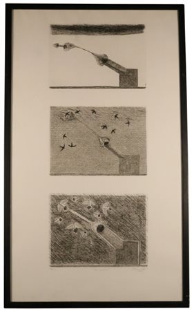 Renato Ranaldi (Firenze, 1941) Tre cannoni, 1973 Acquaforte, con cornice:...