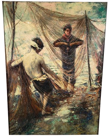 Ferruccio Rontini (Firenze, 1893 - Livorno, 1964) Pescatori Olio su tela,...