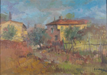 Antonio Sbrana (Pisa, 1934) Campagna Olio su faesite, 50x70 cm, con cornice:...
