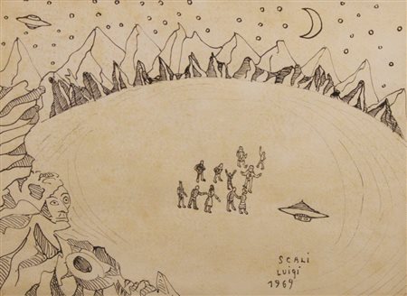 Luigi Scali (Pisa, 1931 - Pisa, 2002) Lotto di 3 disegni 1966, 1969, 1970,...