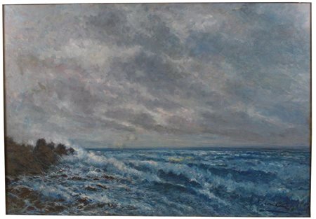 Cesare Scomparin (Venezia, 1915 - Pisa, 1976) Marina Olio su tela, 70x100 cm,...