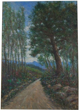 Cesare Scomparin (Venezia, 1915 - Pisa, 1976) Strada nel bosco Olio su...