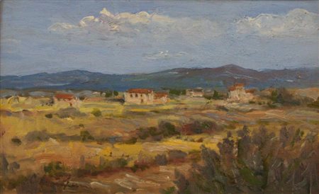 Cesare Scomparin (Venezia, 1915 - Pisa, 1976) Paesaggio Olio su faesite,...