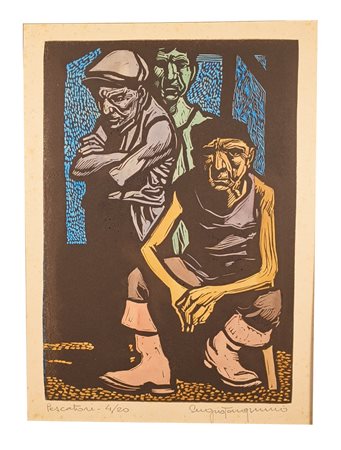 Sergio Tarquinio (Cremona, 1925 - Cremona, 2026) I pescatori Xilografia,...