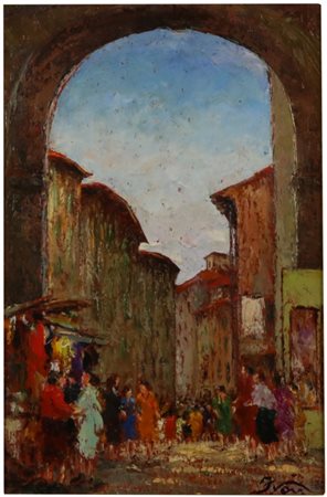 Fortunato Voir (Livorno, 1907 - Livorno, 1980) Veduta cittadina Olio su...