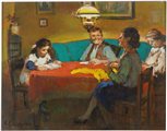 Cafiero Filippelli (Livorno, 1889 - Livorno, 1973) Scena famigliare Olio su...