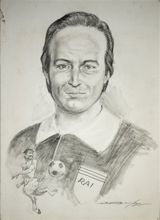 Buzzelli Guido (1927 - 1992) - Ritratto inedito di Carlo Picone,  storico giornalista sportivo del Tg2.