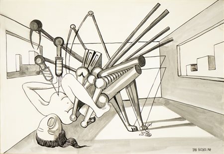 BUZZATI DINO (1906 - 1972) - INSETTO MECCANICO E RAGAZZA.