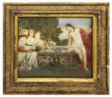   (copia da) (Pieve di Cadore  1488/1490 - Venezia  27 agosto 1576)  - Miniatura raffigurante amore sacro e profano 