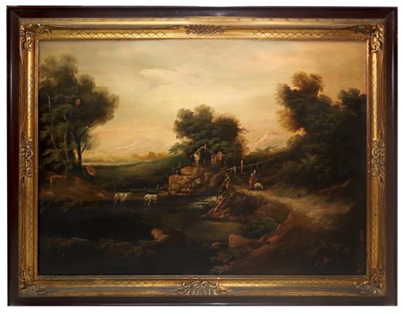 Pittore olandese del XIX secolo, Scene di vita quotidiana con personaggi e armenti, 19°  secolo