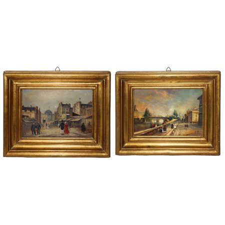Parigi, coppia di piccoli dipinti