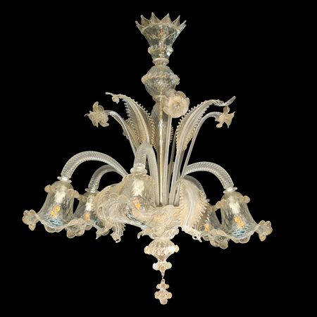 Lampadario in vetro di Murano a 6 luci in vetro trasparente