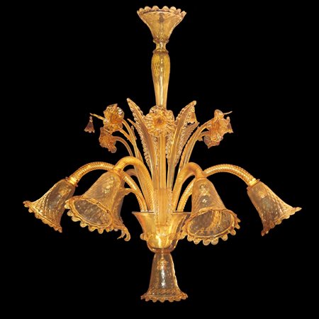 Lampadario in vetro di Murano pagliesco a 7 luci