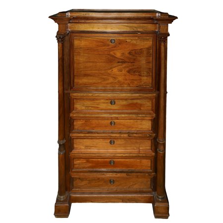 Mobile secretaire con marmo al piano, con ribalta, cassetti e con cinque cassetti