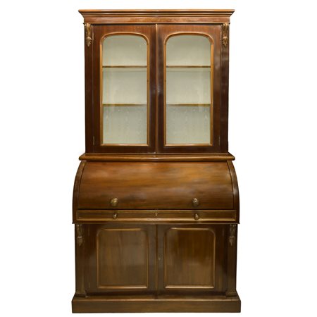 Vetrina inglese in piuma di mogano con calatoia