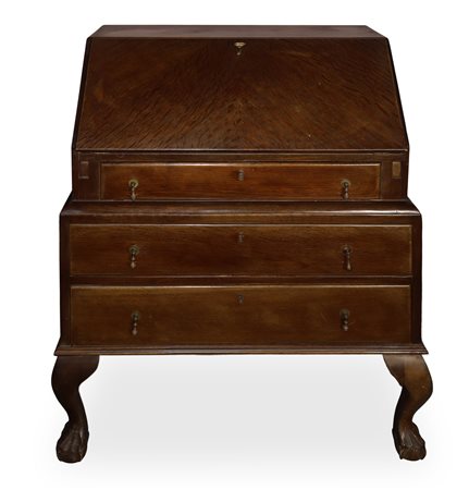 Mobile con ribalta a tre cassetti in radica di noce 