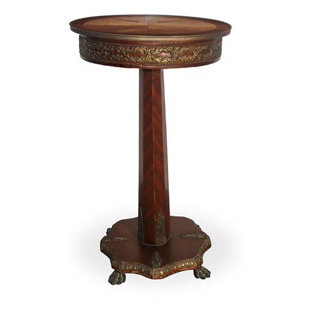 Tavolo rotondo  in legno di mogano base con piedi felini in bronzo 