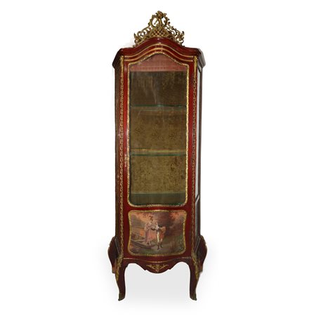 Vetrina Napoleone III laccata e dipinta con scene galanti con cornice e guarnizioni in bronzo