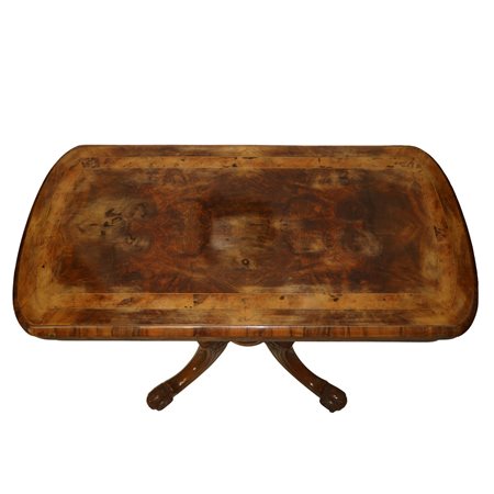 Tavolo da gioco in legno e radica di noce con piede a 4 razze