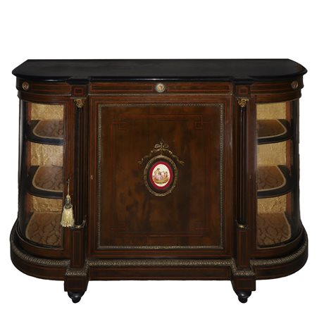 Etagere con sportello centrale e vetrine ai lati