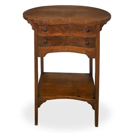 Tavolino a fagiolo in legno di noce con due cassetti sottopiano e quattro gambe