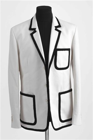 Louis Vuitton: giacca da uomo monopetto in cotone color panna, profili neri,...