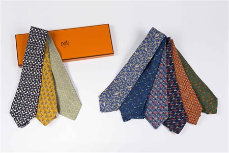 Hermes Paris: lotto di nove cravatte in confezione originale (lievi difetti)