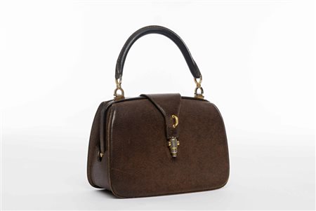 Gucci: borsa con manico stondato in pelle di cinghiale color marrone,...