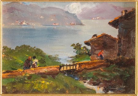 Giuliano Amadori (Bologna 1883 - 1972), "Visione di lago (Lago Maggiore)", 1933.